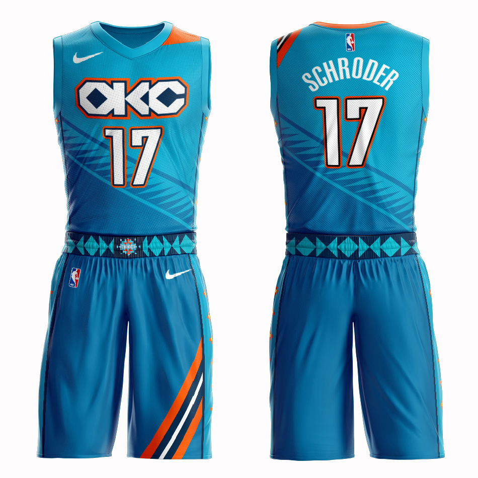 Customized Men Oklahoma City Thunder 17 Schroder blue NBA Nike jersey